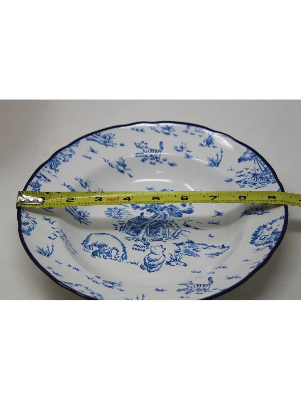 VTG Disney Winnie the Pooh Blue Toile Dinnerware Soup Bowl 4 Piece Set Stoneware